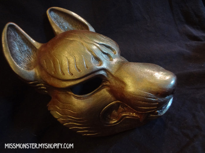 PAINTED KITSUNE MASK- OOAK GREEN METALLIC