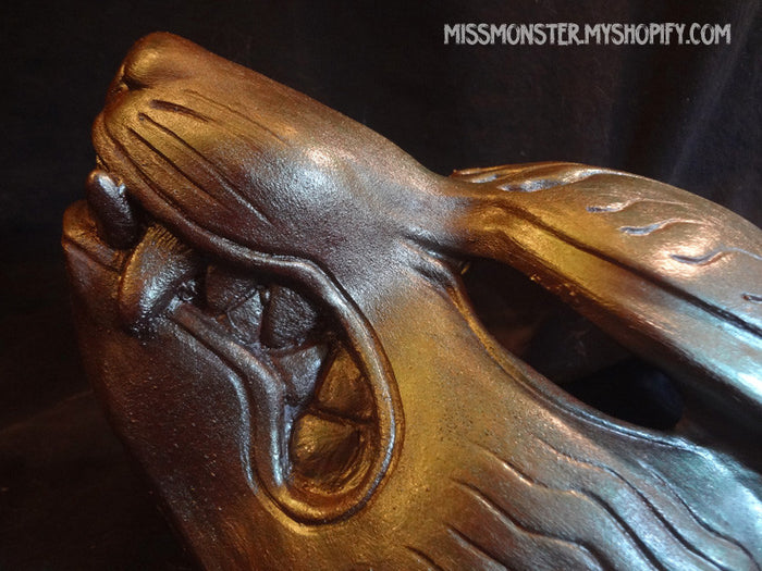 PAINTED KITSUNE MASK- OOAK GREEN METALLIC