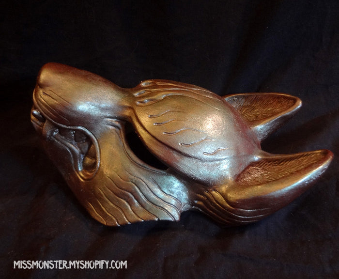 PAINTED KITSUNE MASK- OOAK GREEN METALLIC
