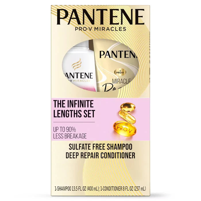 PANTENE Pro-V Miracles The Infinite Lengths Set Up to 90% less Breakage Shampoo & Conditioner مجموعة شامبو وبلسم بانتين
