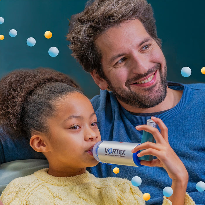 Child & Father Using Pari Vortex Valved Holding Chamber