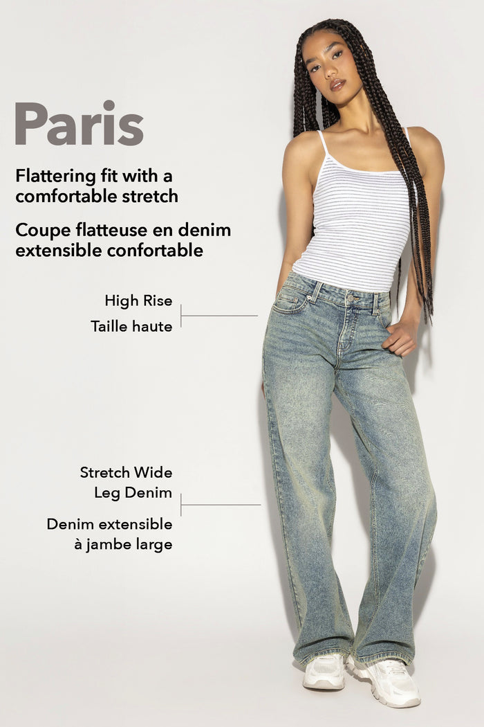 Paris Stretch High Rise Medium Wide Leg Jean