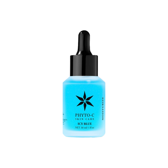 Phyto-C Icy Blue moisturizing gel serum in blue glass dropper bottle