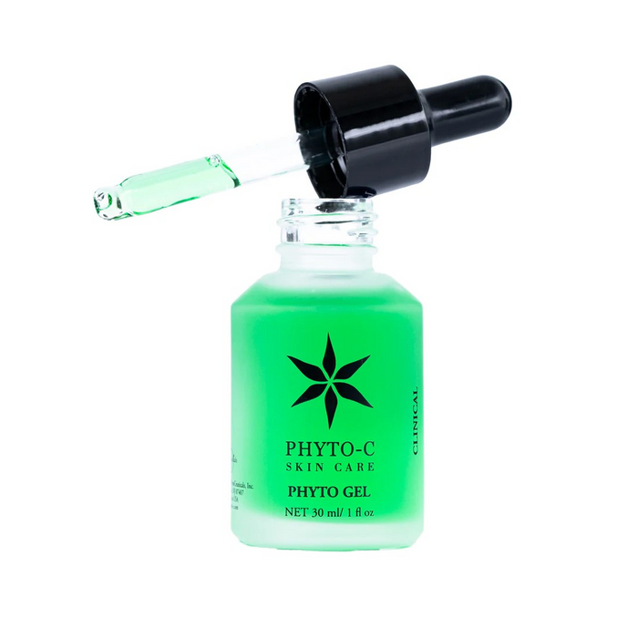 Phyto-C Phyto Gel brightening skincare serum in green glass dropper bottle