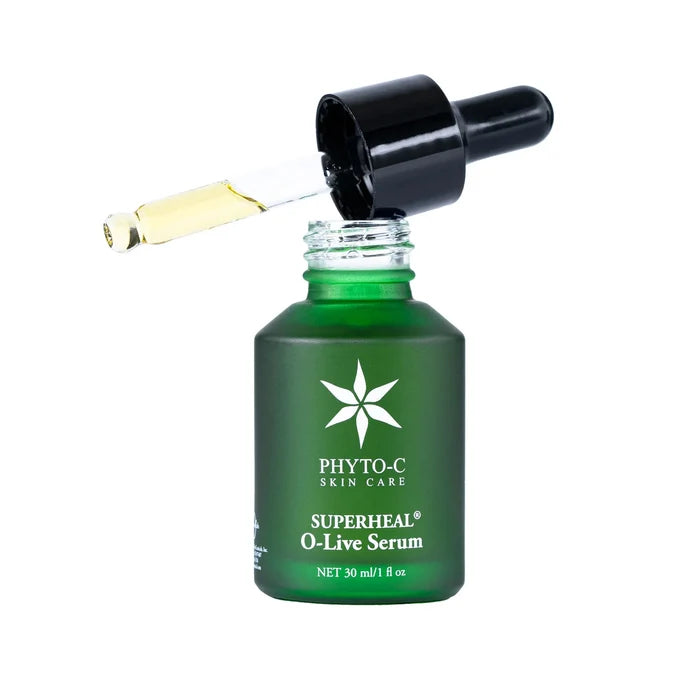 Phyto-C SuperHeal O-Live Serum green glass bottle with dropper, 30 ml