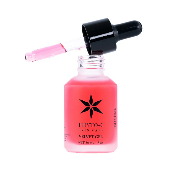 Phyto-C Velvet Gel pink skincare bottle with dropper applicator