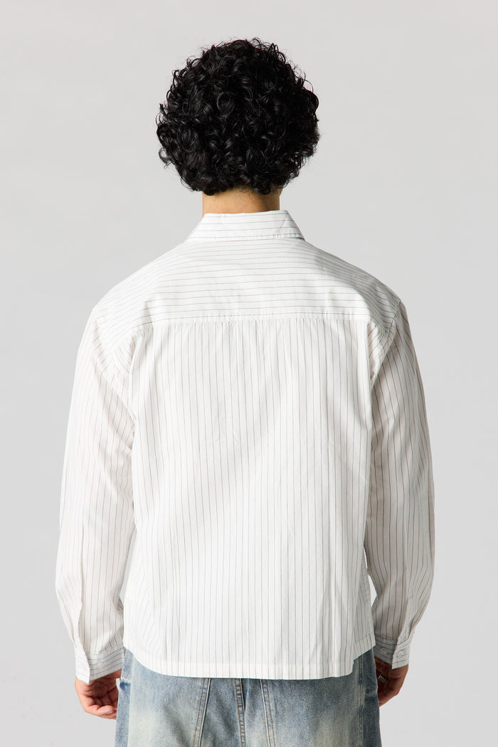 Pinstriped Graphic Button-Up Top