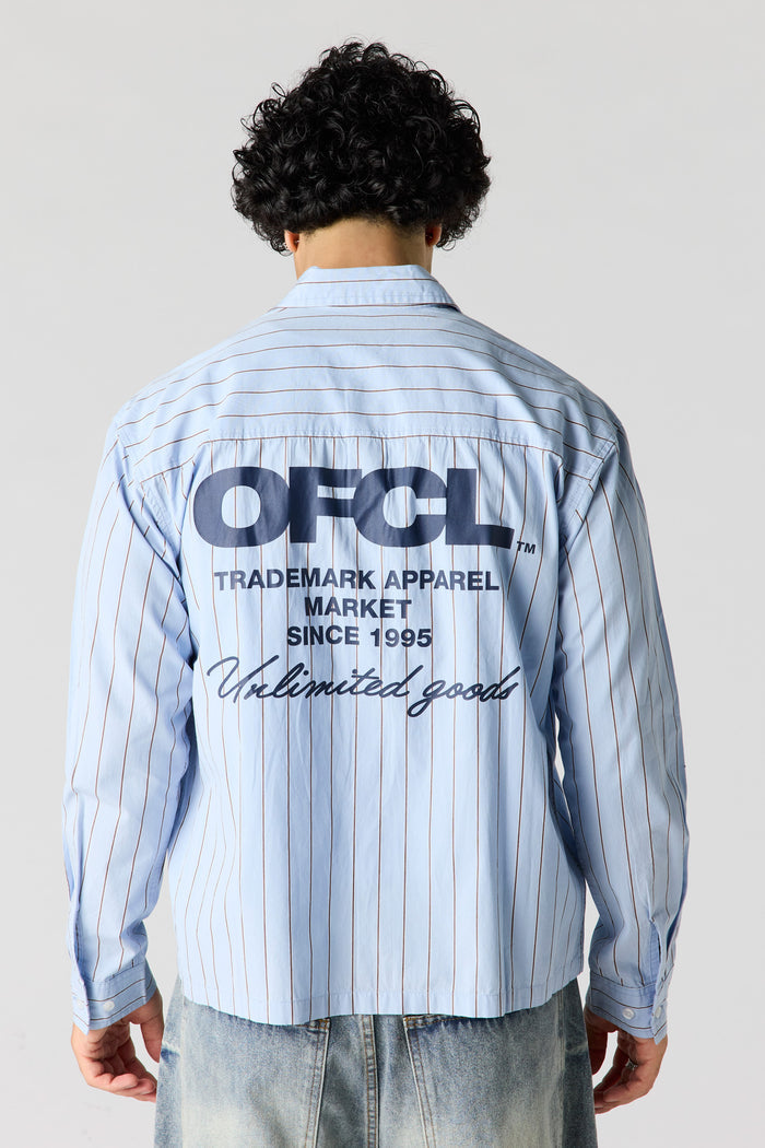 Pinstriped Graphic Button-Up Top