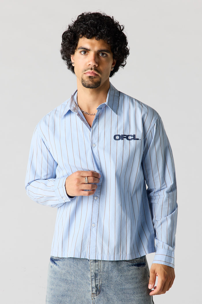 Pinstriped Graphic Button-Up Top