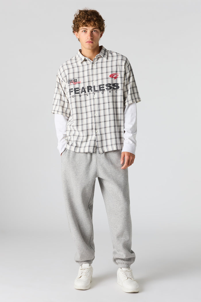 Plaid Twofer Long Sleeve Button-Up Top