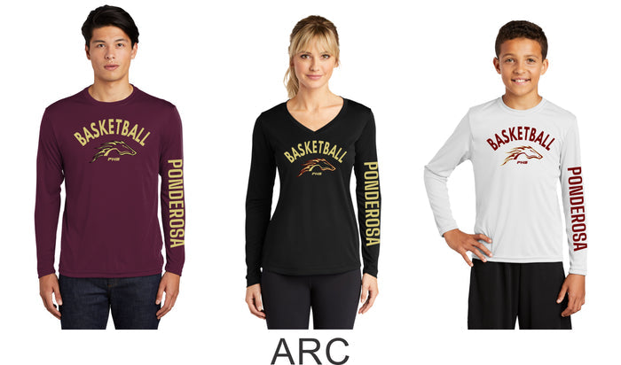 Pondo Basketball Long Sleeve Wicking Tee- Youth, Ladies, Adult Sizes