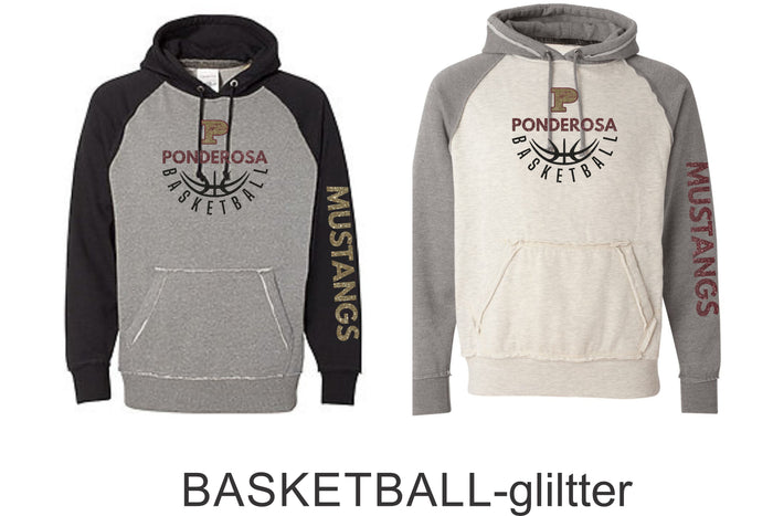 Pondo Basketball Vintage Heathered Hoodie- 4 Designs- Matte or Glitter