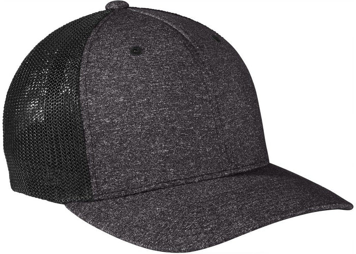 no-logo Port Authority Flexfit Melange Mesh Back Trucker Cap-Regular-Port Authority-Black/Dark Charcoal Heather-S/M-Thread Logic