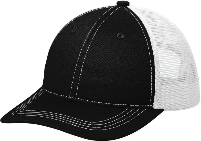 no-logo Port Authority Unstructured Snapback Trucker Cap-Caps-Port Authority-Black/ White-1 Size-Thread Logic