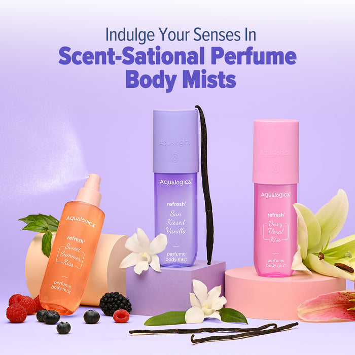 Aqualogica body mist range with colorful perfume variants