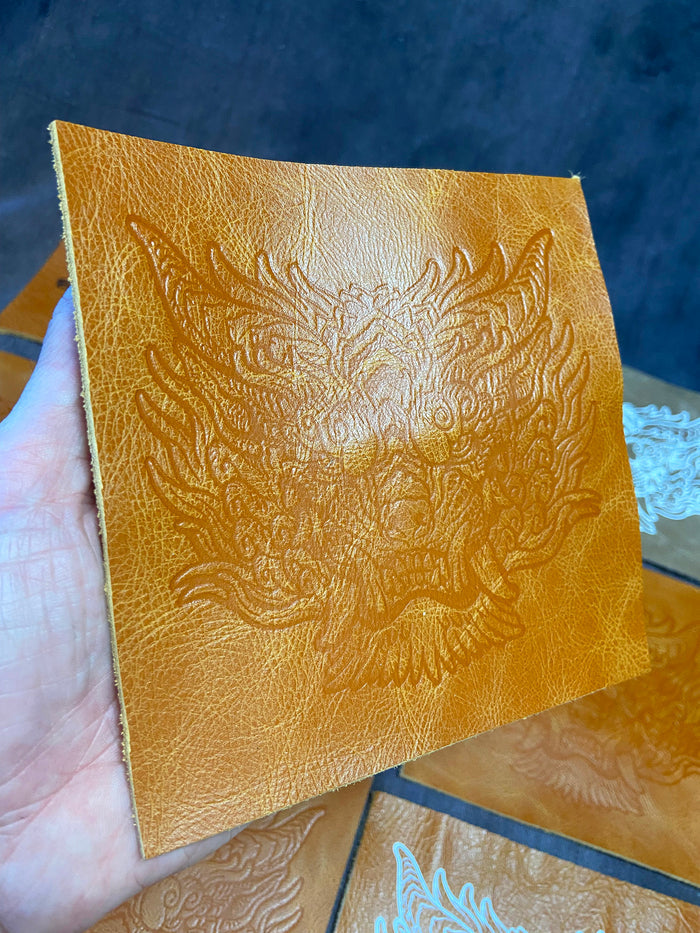 REPURPOSED LEATHER EMBOSSED SENTINEL PATCH- BROWN/TANS