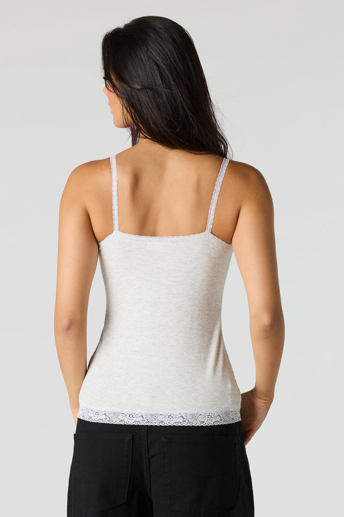Ribbed Lace Trim V-Neck Cami