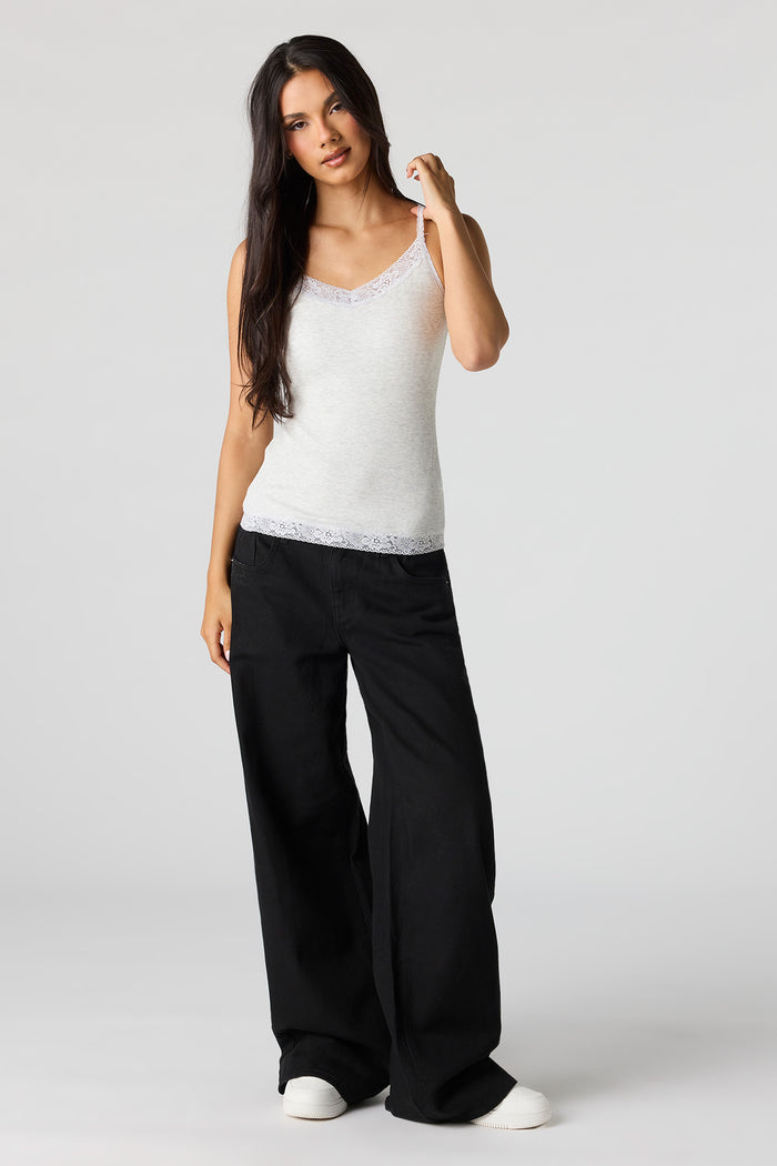 Ribbed Lace Trim V-Neck Cami