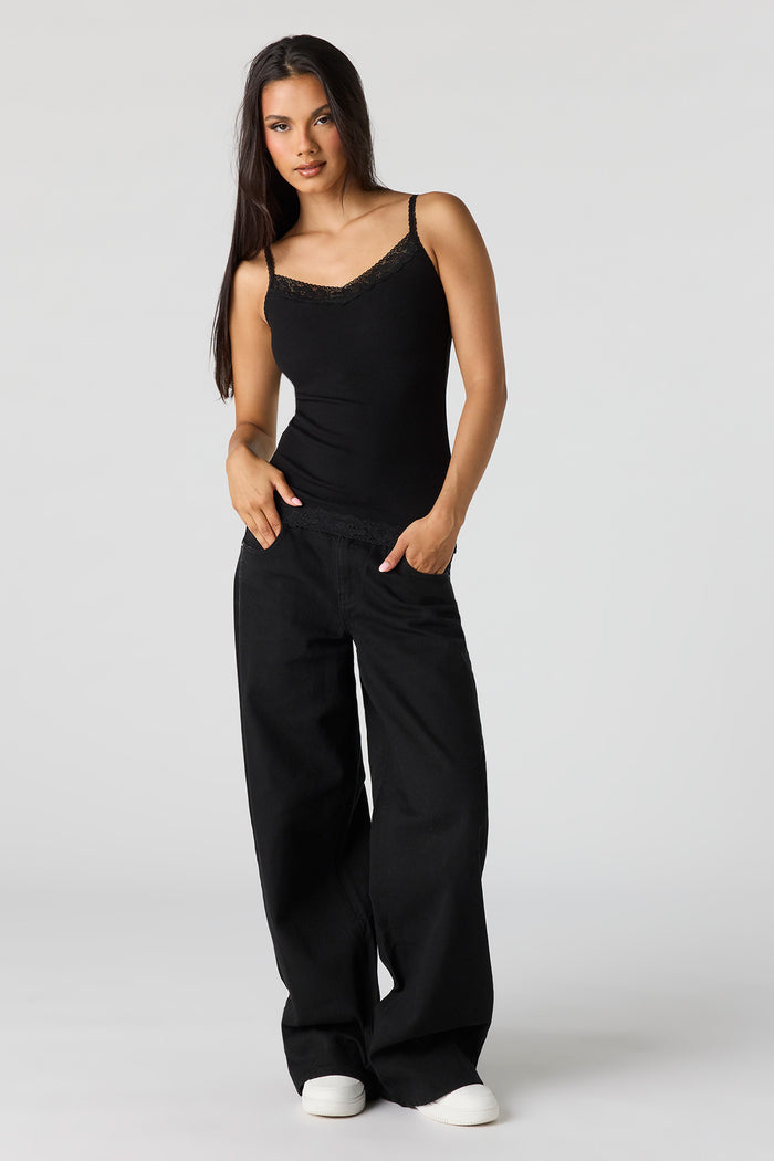 Ribbed Lace Trim V-Neck Cami