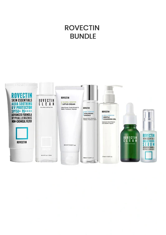 Rovectin skincare product bundle on a white background