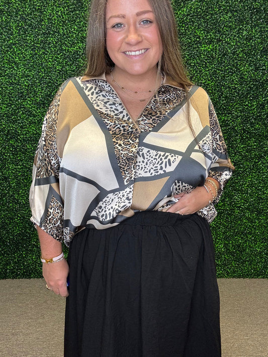 Satin Abstract Print Top