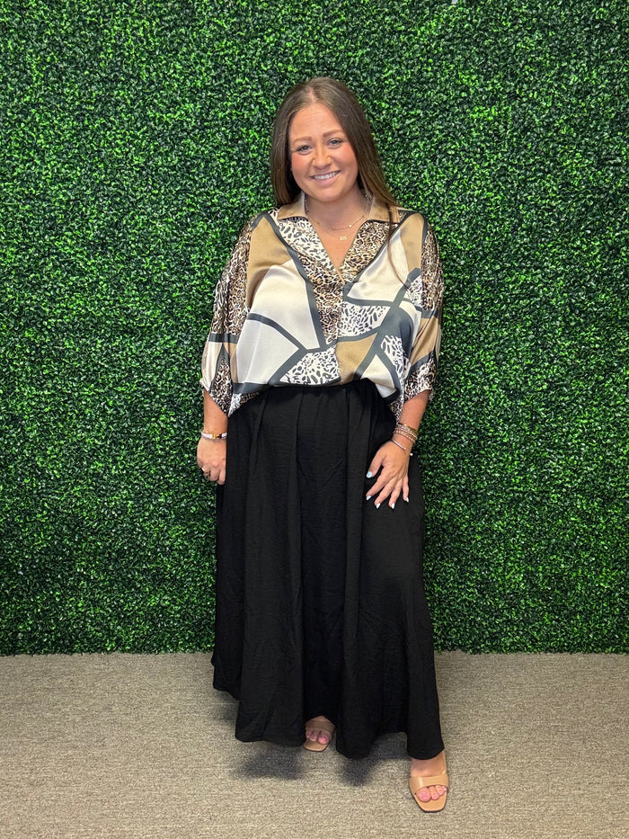 Satin Abstract Print Top
