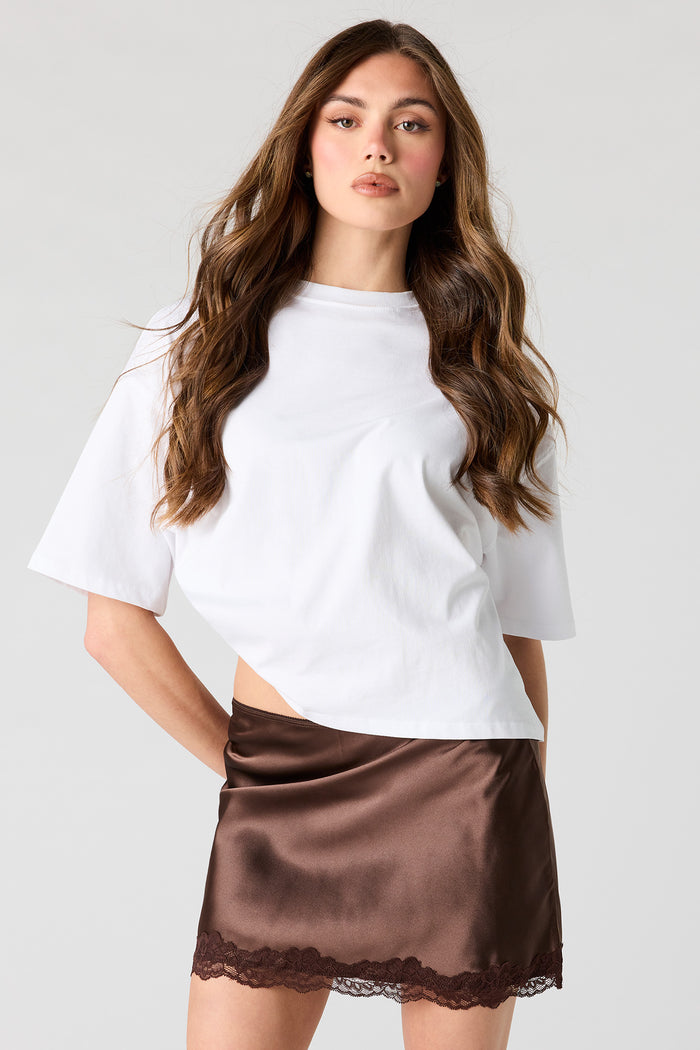 Satin Lace Trim Mini Skirt