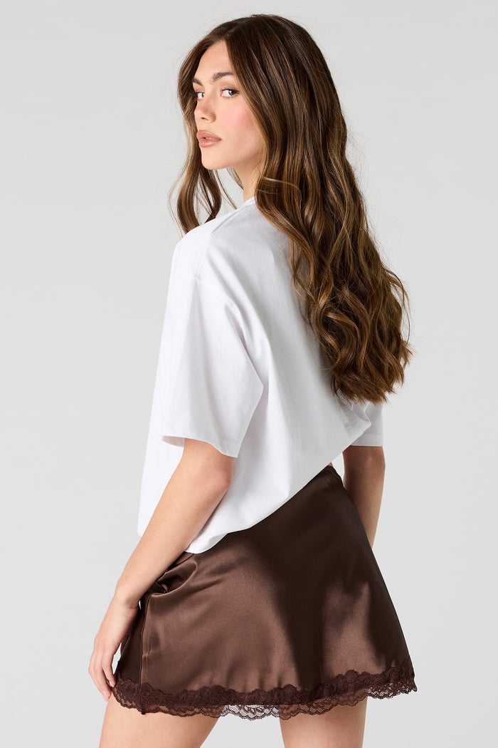 Satin Lace Trim Mini Skirt
