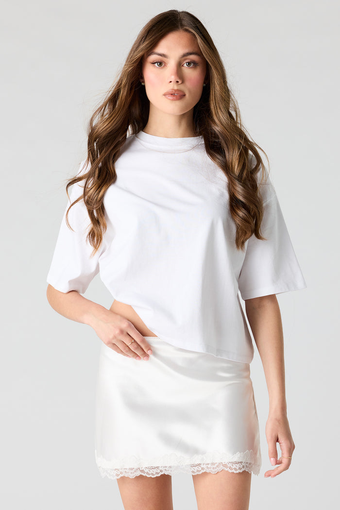 Satin Lace Trim Mini Skirt