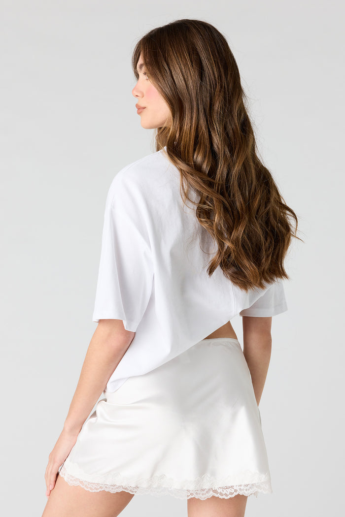 Satin Lace Trim Mini Skirt