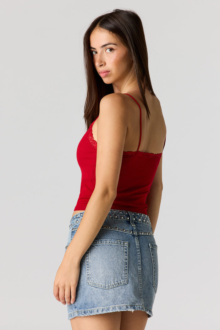 Seamless Ribbed Lace Trim Cami