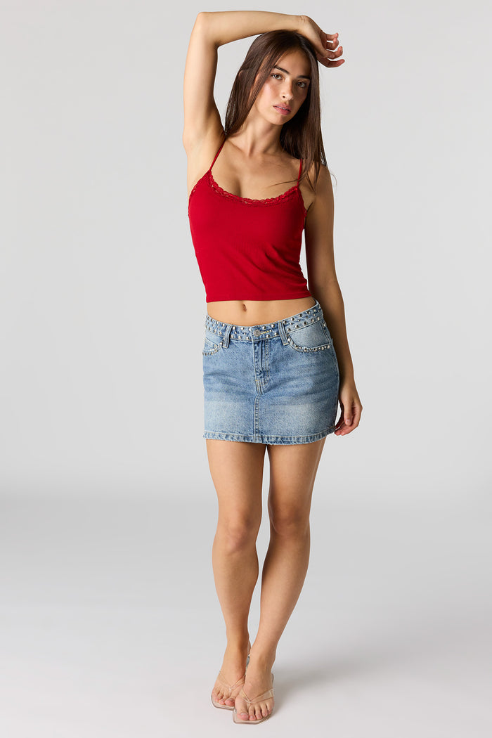 Seamless Ribbed Lace Trim Cami