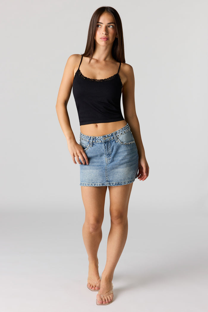 Seamless Ribbed Lace Trim Cami