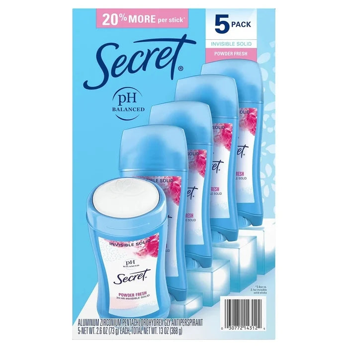 SECRET 5 Pack 24Hr Invisible Solid Antiperspirant Deodorant Powder Fresh مزيل عرق صلب غير مرئي