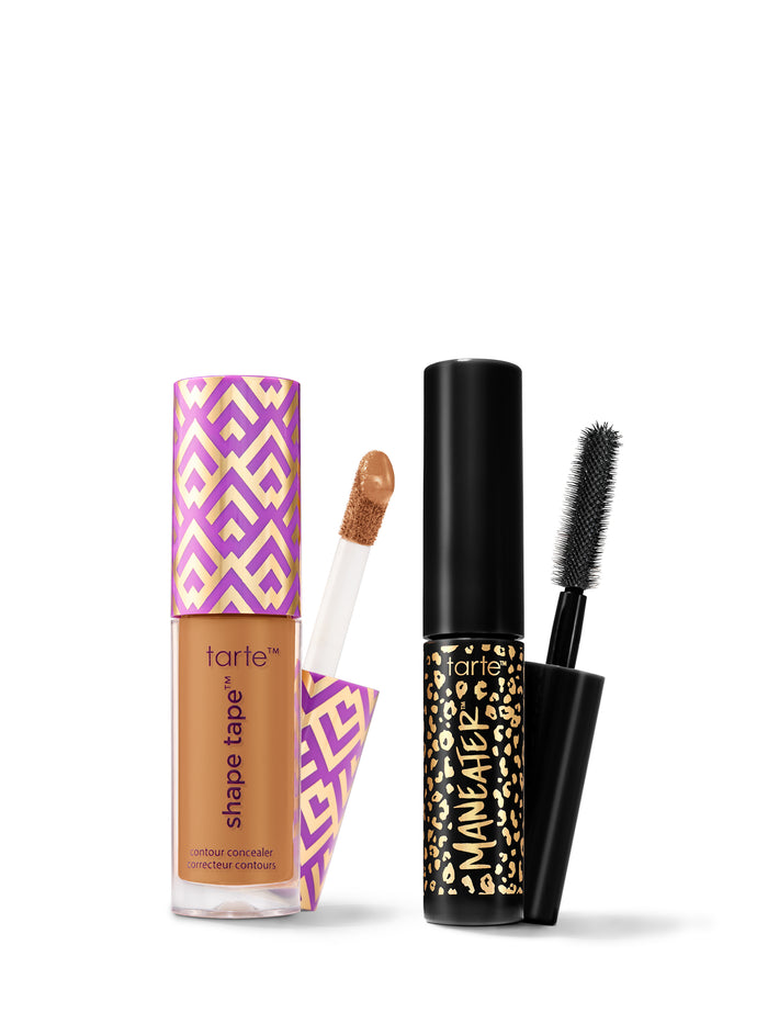 Tarte shape tape and Maneater mascara on a white background
