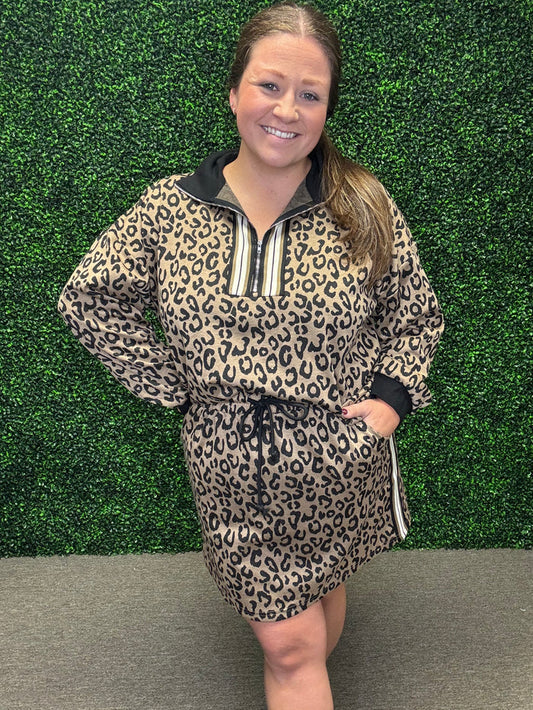 She + Sky Leopard Printed Half Zip