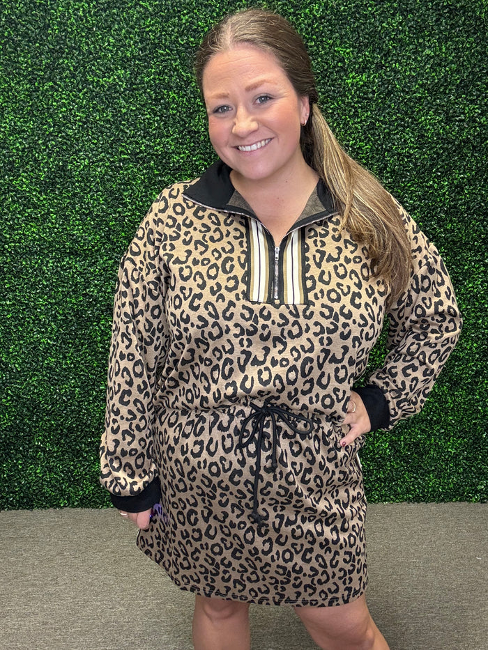 She + Sky Leopard Printed Half Zip