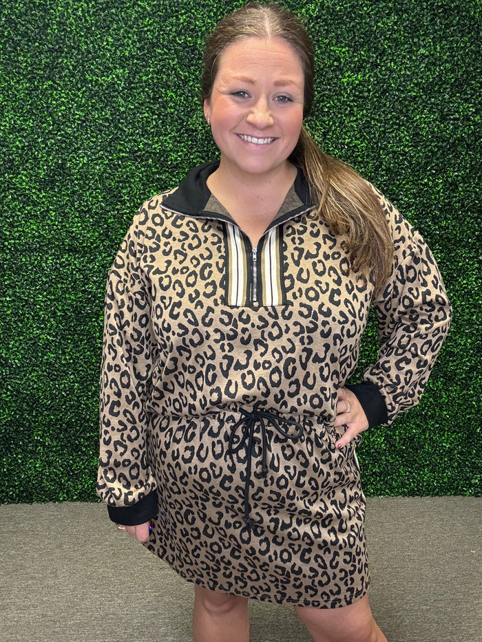 She + Sky Leopard Printed Half Zip