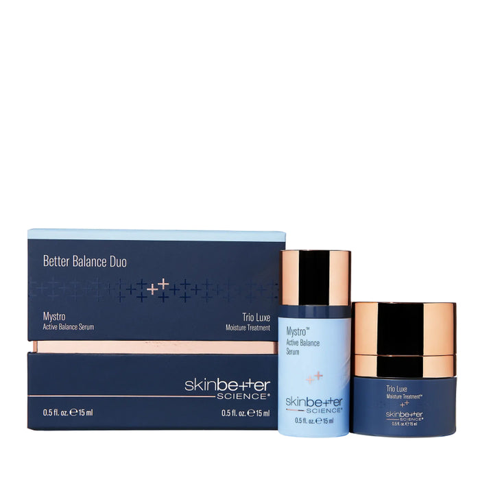 skinbetter Better Balance Duo skincare set with Mystro Active Balance Serum and Trio Luxe Moisture Treatment