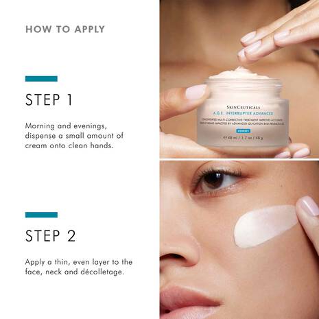 SkinCeuticals A.G.E. Interrupter Advanced cream application steps and facial use