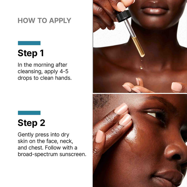 SkinCeuticals C + AHA application steps with serum drops and facial application