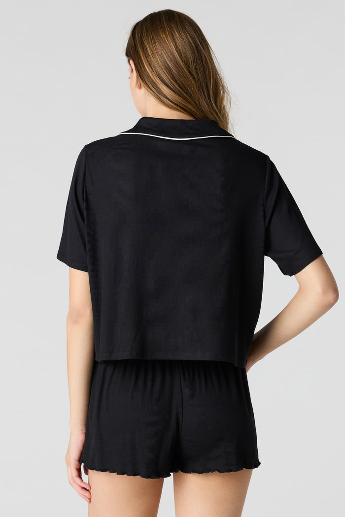 Soft Ribbed Button-Up Top & Short Pajama Set