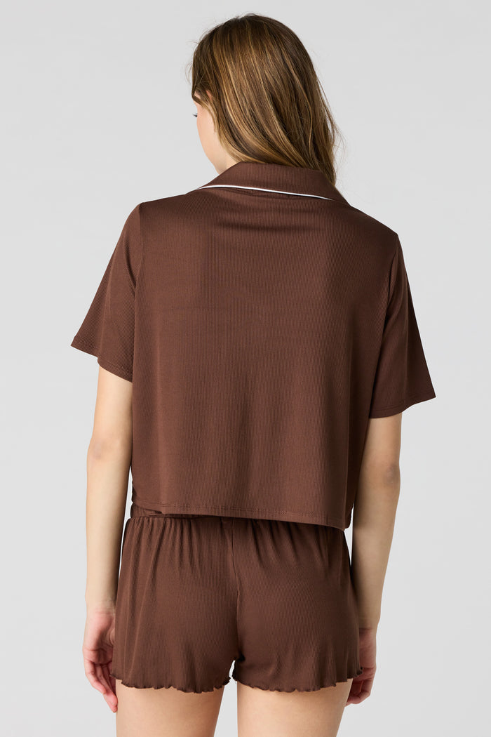 Soft Ribbed Button-Up Top & Short Pajama Set