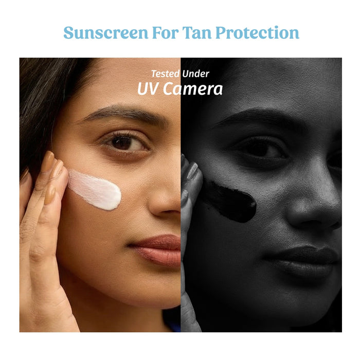 Vilvah skin finish sunscreen tested under UV camera