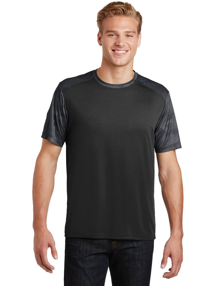 Sport-Tek Camohex Colorblock Tee-Regular-Sport-Tek-Black/Iron Grey-S-Thread Logic