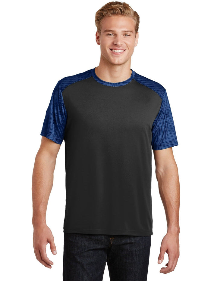 Sport-Tek Camohex Colorblock Tee-Regular-Sport-Tek-Black/True Royal-S-Thread Logic