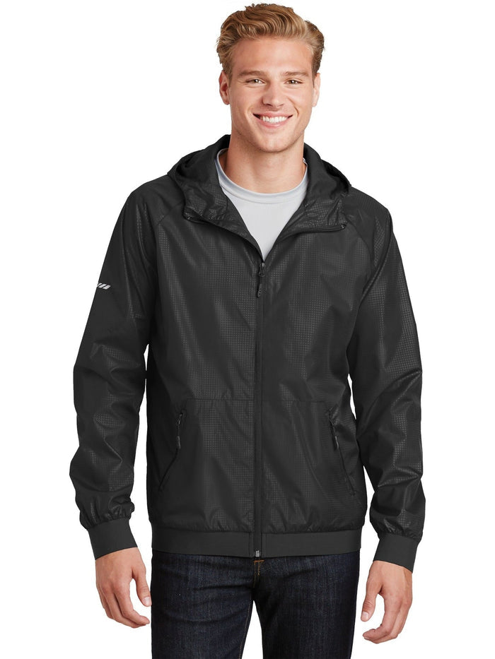 Sport-Tek Embossed Hooded Wind Jacket-Regular-Sport-Tek-Black/Black-S-Thread Logic