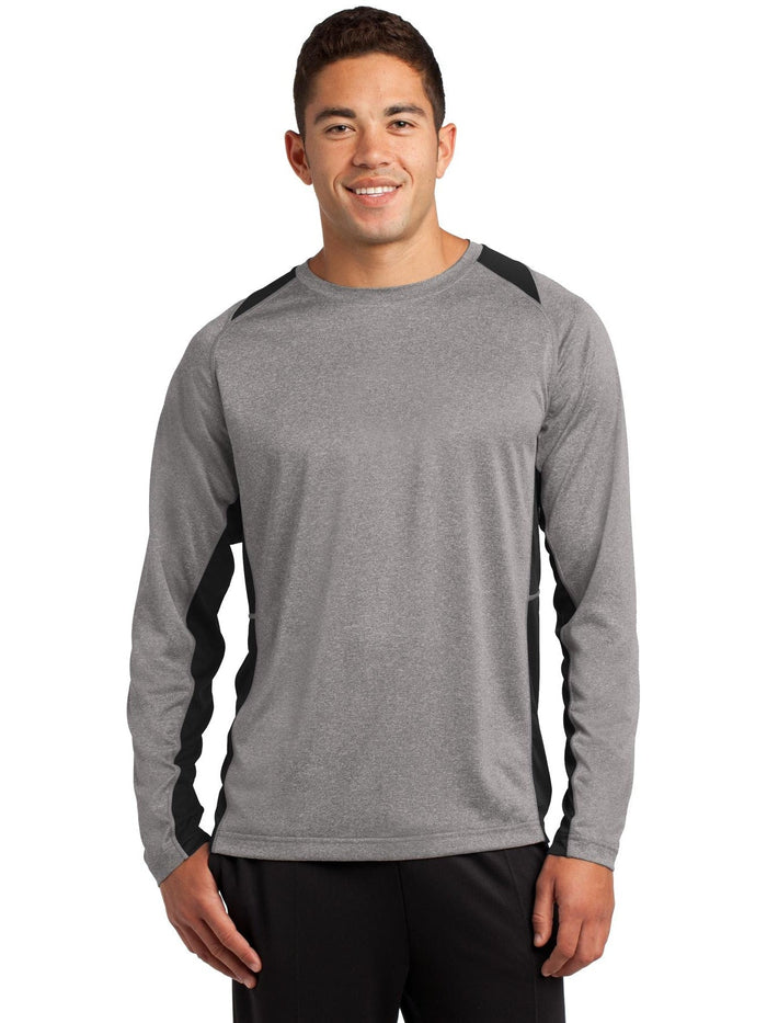 Sport-Tek Long Sleeve Heather Colorblock Contender Tee-Regular-Sport-Tek-Vintage Heather/Black-S-Thread Logic
