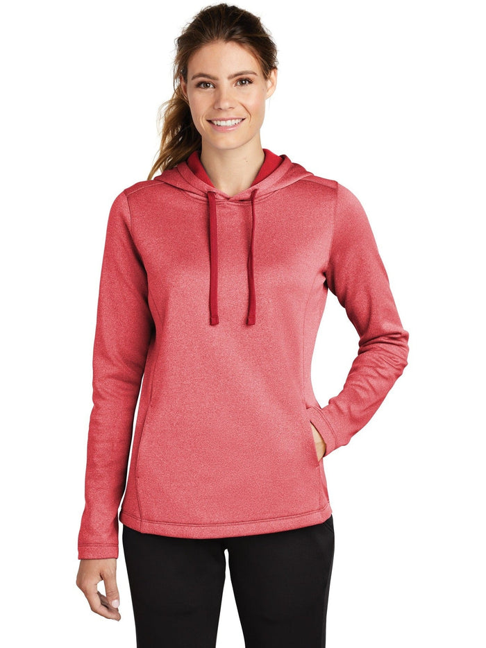 Sport-Tek Ladies Posicharge Sport-Wick Heather Fleece Hooded Pullover-Regular-Sport-Tek-Deep Red Heather-S-Thread Logic
