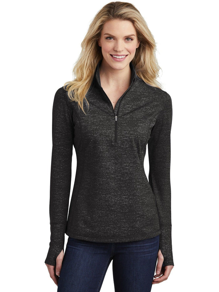 Sport-Tek Ladies Sport-Wick Stretch Reflective Heather 1/2-Zip Pullover-Regular-Sport-Tek-Black-S-Thread Logic